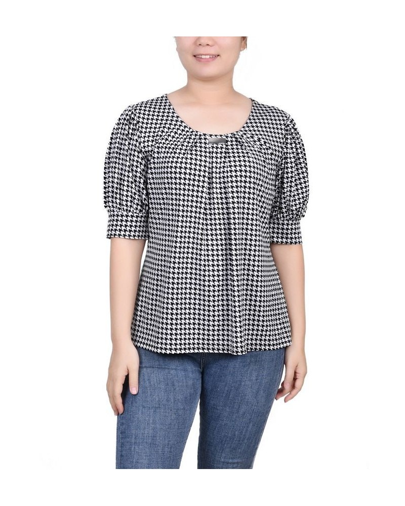 Petite Printed Balloon Sleeve Top Black White Herringbone $14.72 Tops