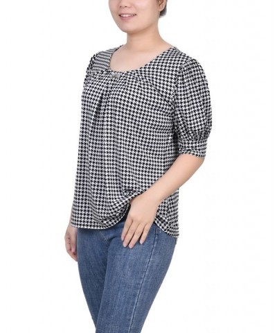 Petite Printed Balloon Sleeve Top Black White Herringbone $14.72 Tops