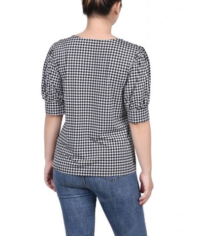 Petite Printed Balloon Sleeve Top Black White Herringbone $14.72 Tops