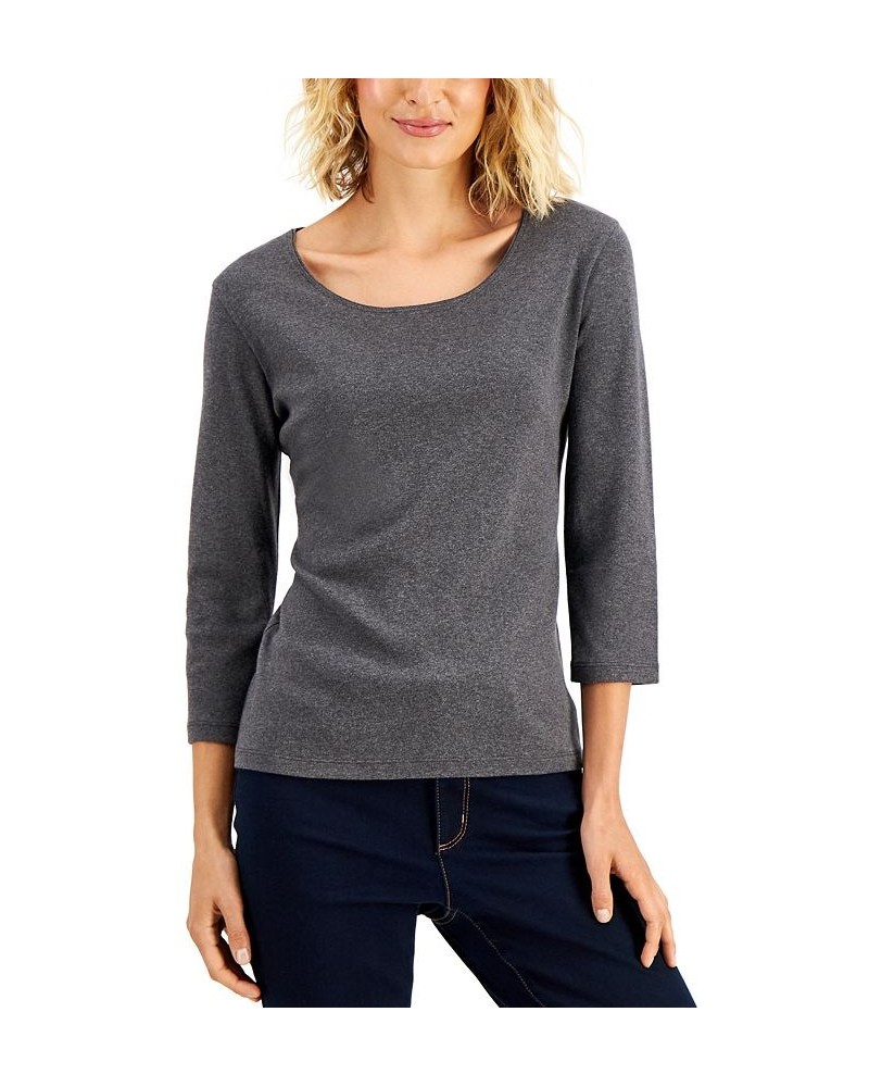 Petite 3/4 Sleeve Cotton Scoop-Neck Top Soft Pink $9.68 Tops