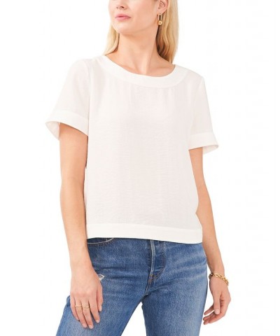 Women's Woven Crewneck Short-Sleeve T-Shirt White $24.11 Tops