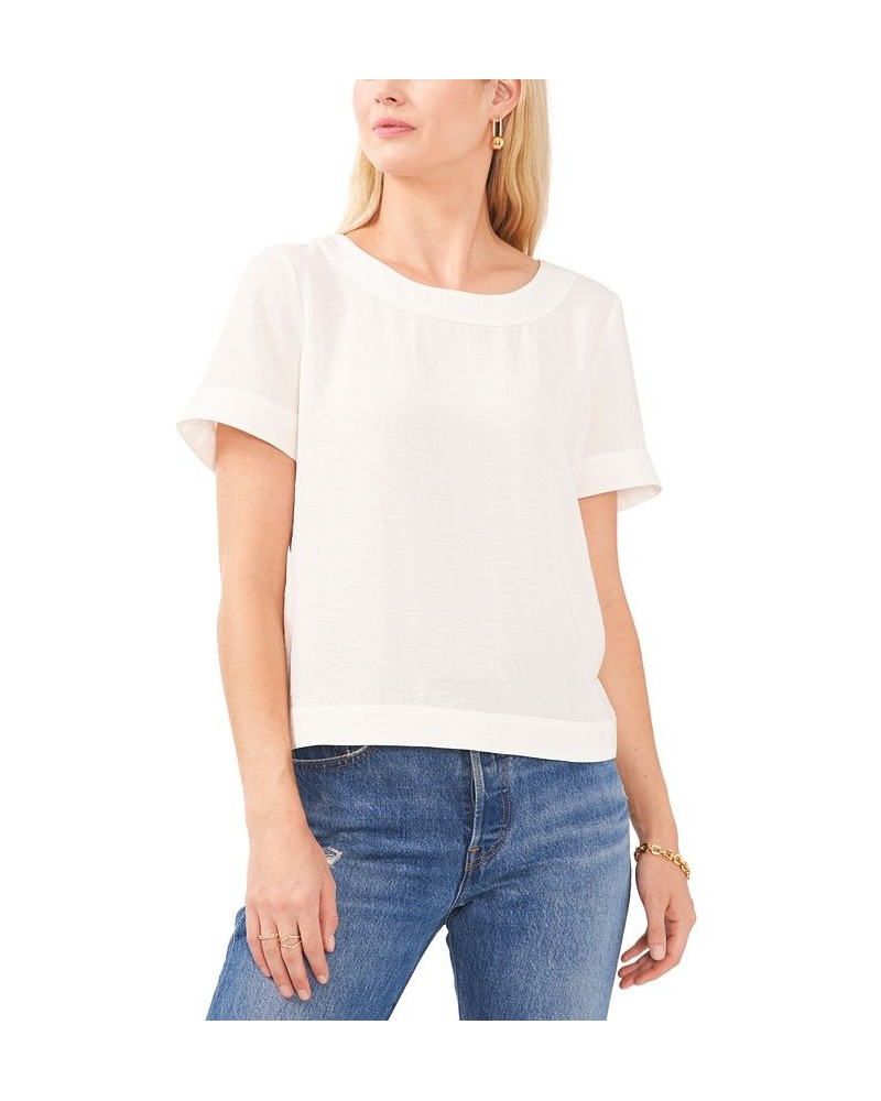 Women's Woven Crewneck Short-Sleeve T-Shirt White $24.11 Tops