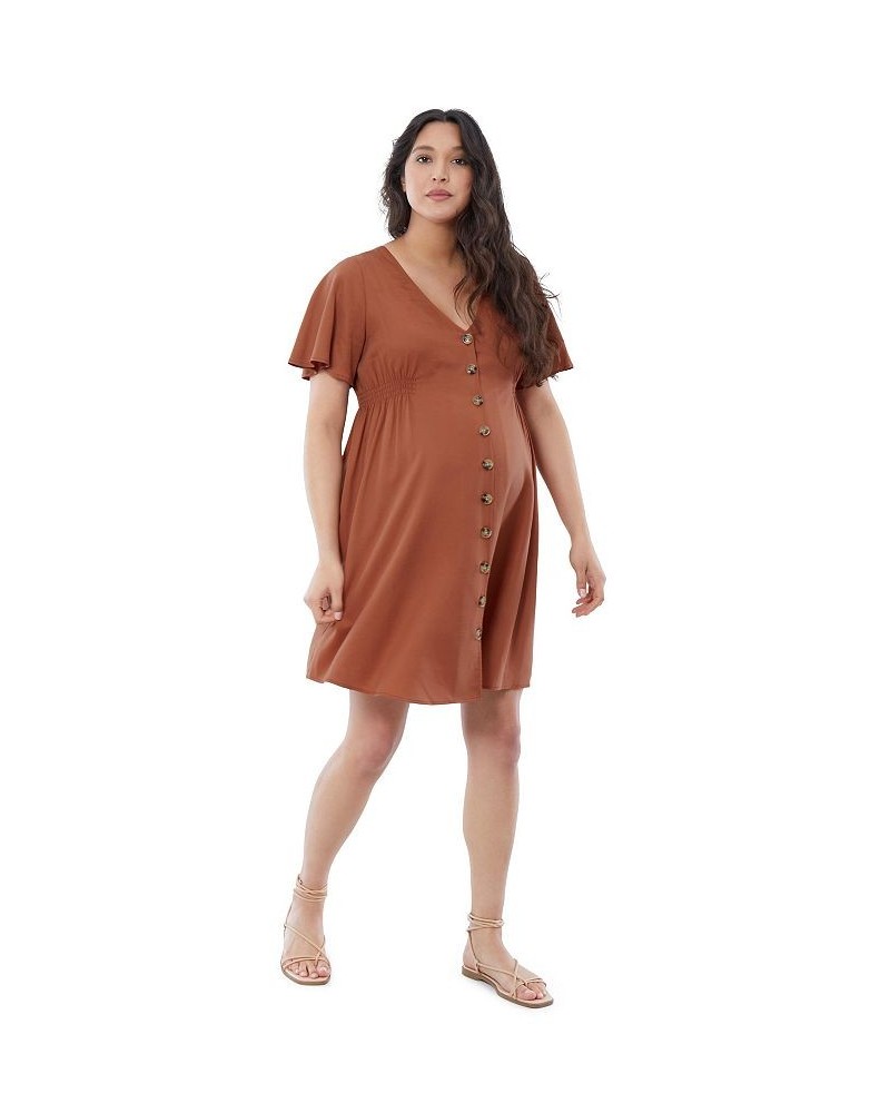 Women's Maternity Flutter Sleeve Dress Gingerbread $37.80 Dresses