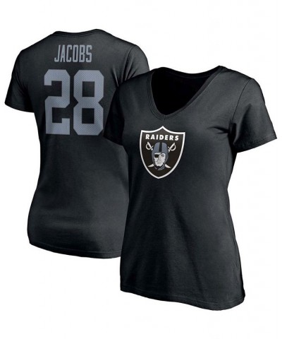 Women's Josh Jacobs Black Las Vegas Raiders Player Icon Name and Number V-Neck T-shirt Black $22.94 Tops