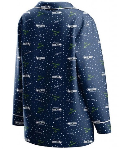 Women's College Navy Seattle Seahawks Long Sleeve Button-Up Shirt and Pants Sleep Set College Navy $32.90 Pajama