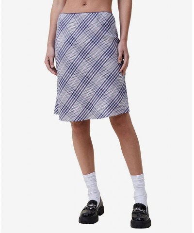 Women's Picot Slip Knee Length Skirt Frankie Check Navy $21.50 Skirts