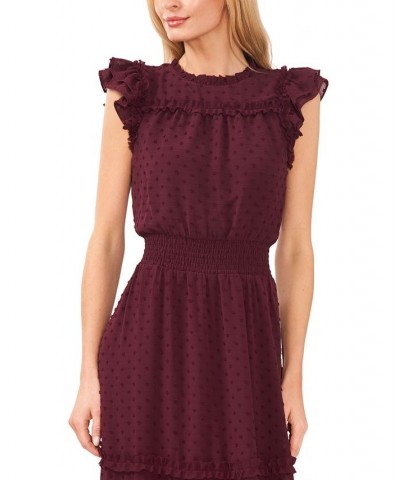 Women's Ruffled Flutter Sleeve Swiss Dot Midi Dress Rich Cabernet $45.14 Dresses