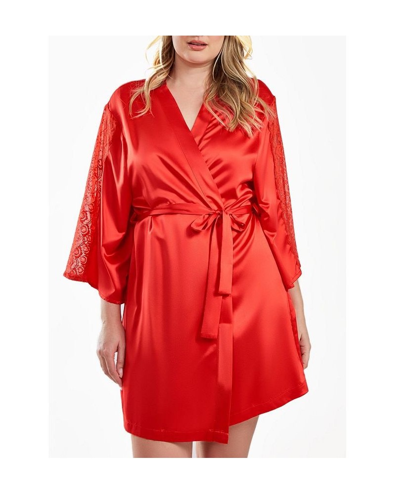 Milena Satin and Lace Robe with Self Tie Sash Red $33.42 Sleepwear