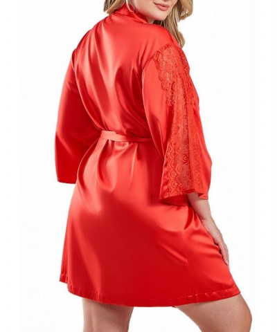 Milena Satin and Lace Robe with Self Tie Sash Red $33.42 Sleepwear