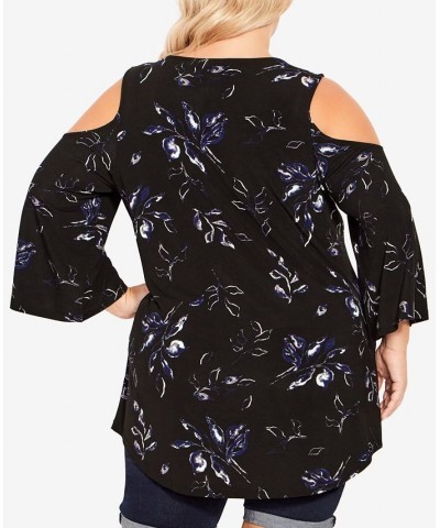 Plus Size Cold Shoulder 3 Bar Print Top Black Midnight Floral $30.24 Tops