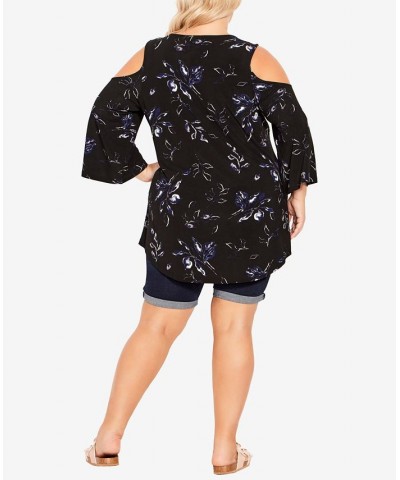 Plus Size Cold Shoulder 3 Bar Print Top Black Midnight Floral $30.24 Tops