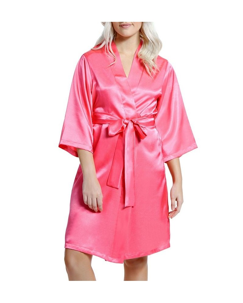 Women's Marina Lux 3/4 Sleeve Satin Lingerie Robe Fuchsia $27.60 Lingerie