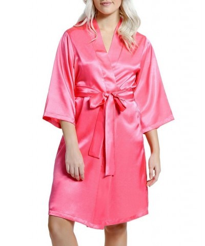 Women's Marina Lux 3/4 Sleeve Satin Lingerie Robe Fuchsia $27.60 Lingerie