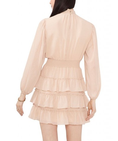 Women's Long Sleeve Smock Neck Ruffle Skirt Dress Beige $39.49 Dresses