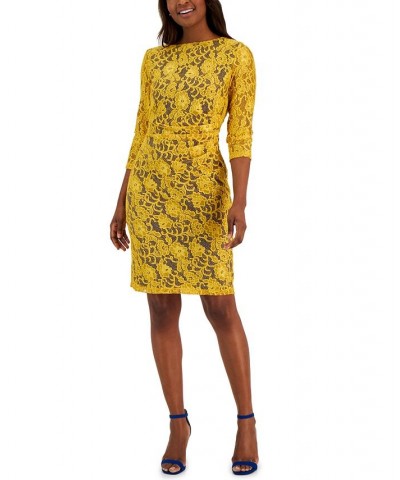 Women's Laurissa Lace 3/4-Sleeve Sheath Dress Gold $28.16 Dresses