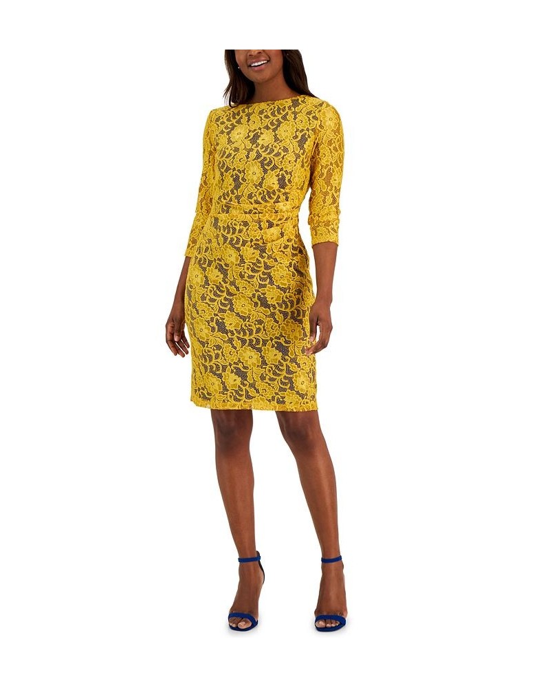 Women's Laurissa Lace 3/4-Sleeve Sheath Dress Gold $28.16 Dresses