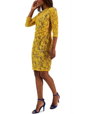 Women's Laurissa Lace 3/4-Sleeve Sheath Dress Gold $28.16 Dresses