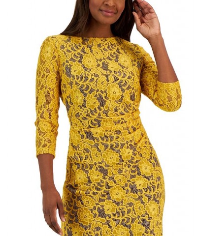 Women's Laurissa Lace 3/4-Sleeve Sheath Dress Gold $28.16 Dresses