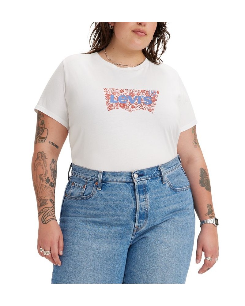 Trendy Plus Size Batwing Perfect Graphic Logo T-Shirt Bright White $15.75 Tops