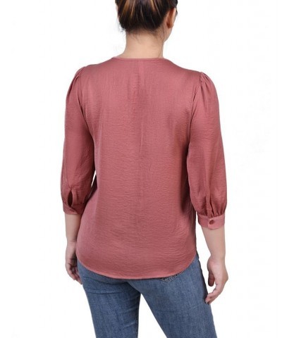 Petite Elbow Sleeve Satin Blouse Pink $13.44 Tops