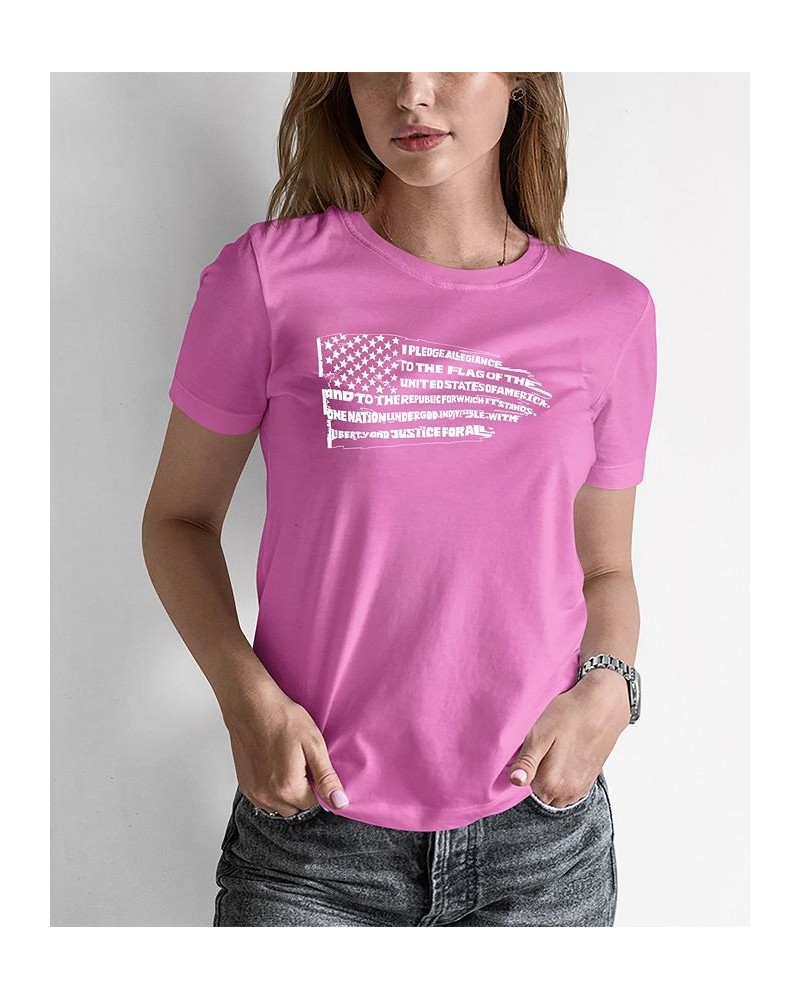 Women's Word Art Pledge of Allegiance Flag T-Shirt Pink $16.45 Tops