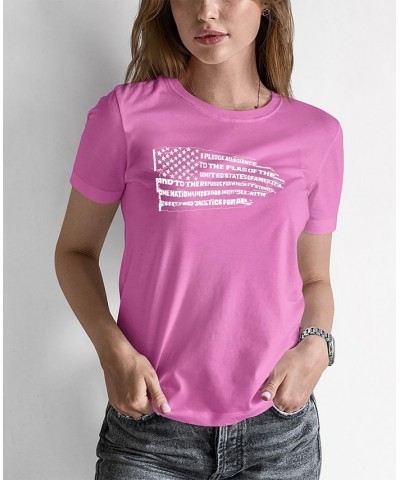 Women's Word Art Pledge of Allegiance Flag T-Shirt Pink $16.45 Tops