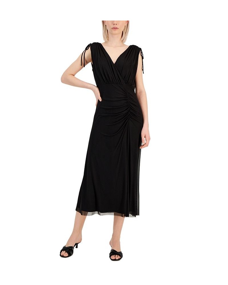 Women's Tie-Shoulder Ruched Midi Dress Anne Black $63.94 Dresses