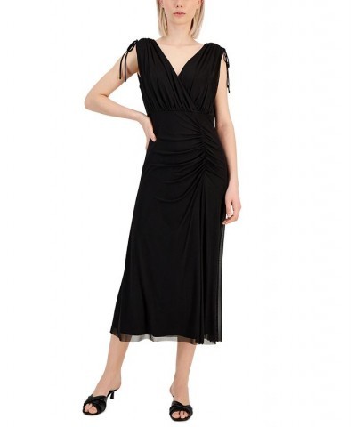 Women's Tie-Shoulder Ruched Midi Dress Anne Black $63.94 Dresses