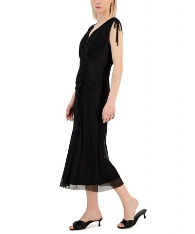 Women's Tie-Shoulder Ruched Midi Dress Anne Black $63.94 Dresses