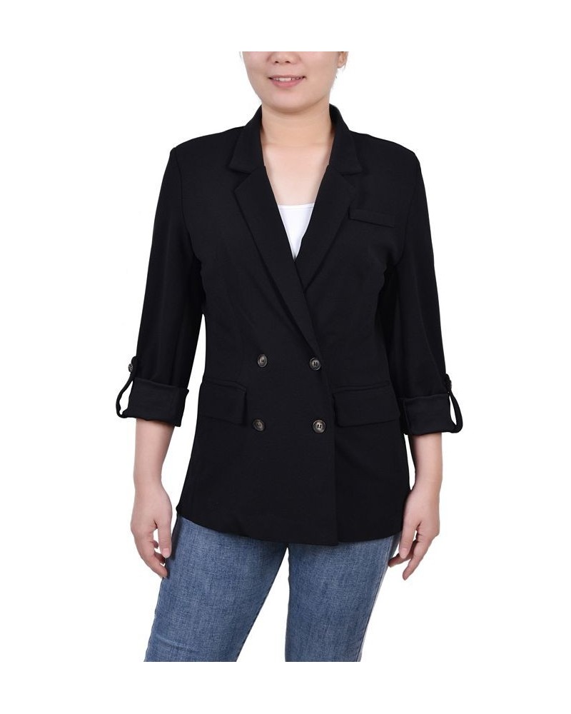 Women's Long Sleeve Double Breasted Crepe Jacket Black $16.17 Jackets