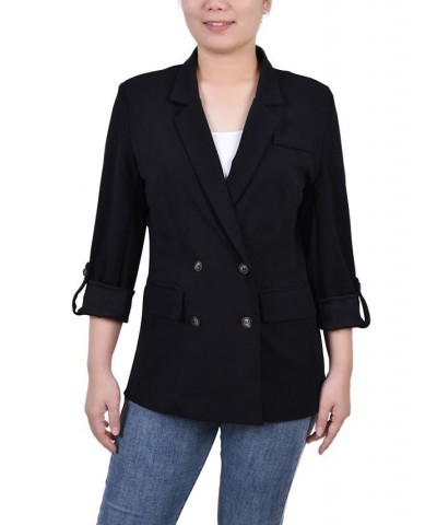 Women's Long Sleeve Double Breasted Crepe Jacket Black $16.17 Jackets