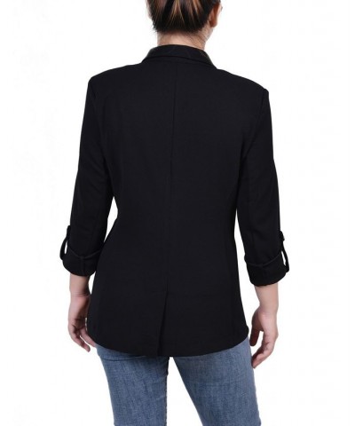 Women's Long Sleeve Double Breasted Crepe Jacket Black $16.17 Jackets