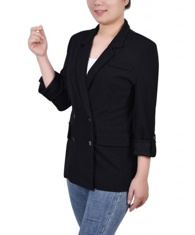 Women's Long Sleeve Double Breasted Crepe Jacket Black $16.17 Jackets