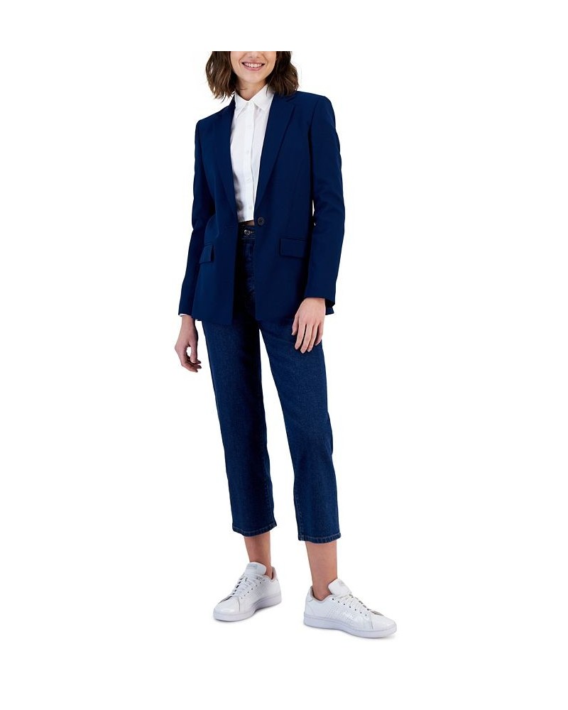 Women's Structured Solid-Color One-Button Blazer Dark Blue $155.04 Jackets