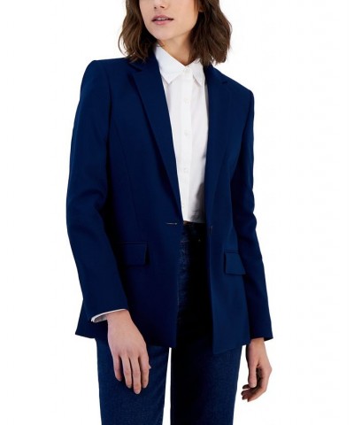 Women's Structured Solid-Color One-Button Blazer Dark Blue $155.04 Jackets