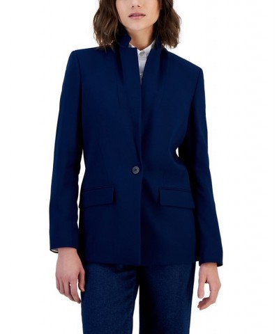 Women's Structured Solid-Color One-Button Blazer Dark Blue $155.04 Jackets