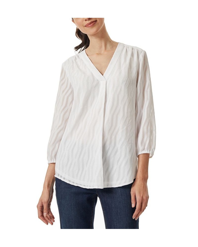 Women's 3/4-Sleeve V-Neck Chiffon Tunic White $24.61 Tops