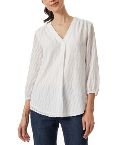 Women's 3/4-Sleeve V-Neck Chiffon Tunic White $24.61 Tops