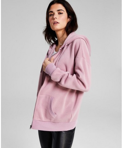 Juniors' Oversized Zip-Front Hoodie Purple $13.20 Sweatshirts