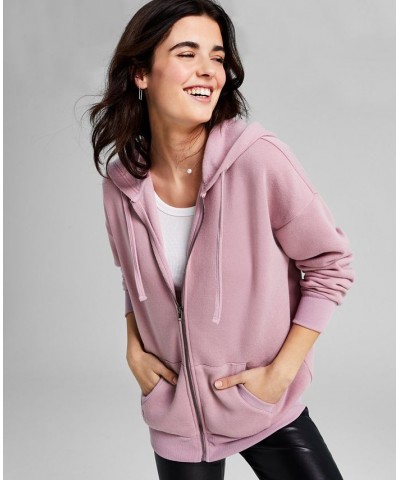 Juniors' Oversized Zip-Front Hoodie Purple $13.20 Sweatshirts