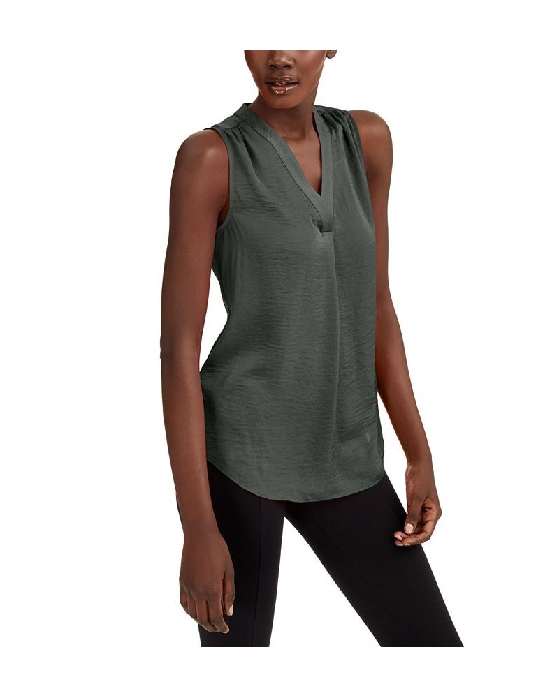 Women's Satin V-Neck Tank Top Green $14.25 Tops