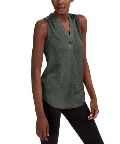 Women's Satin V-Neck Tank Top Green $14.25 Tops