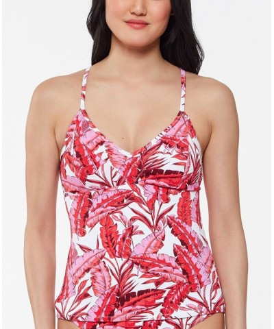 Printed Paradiso Palm Crossed-Back Tankini Top Fuchsia Multi $21.34 Swimsuits