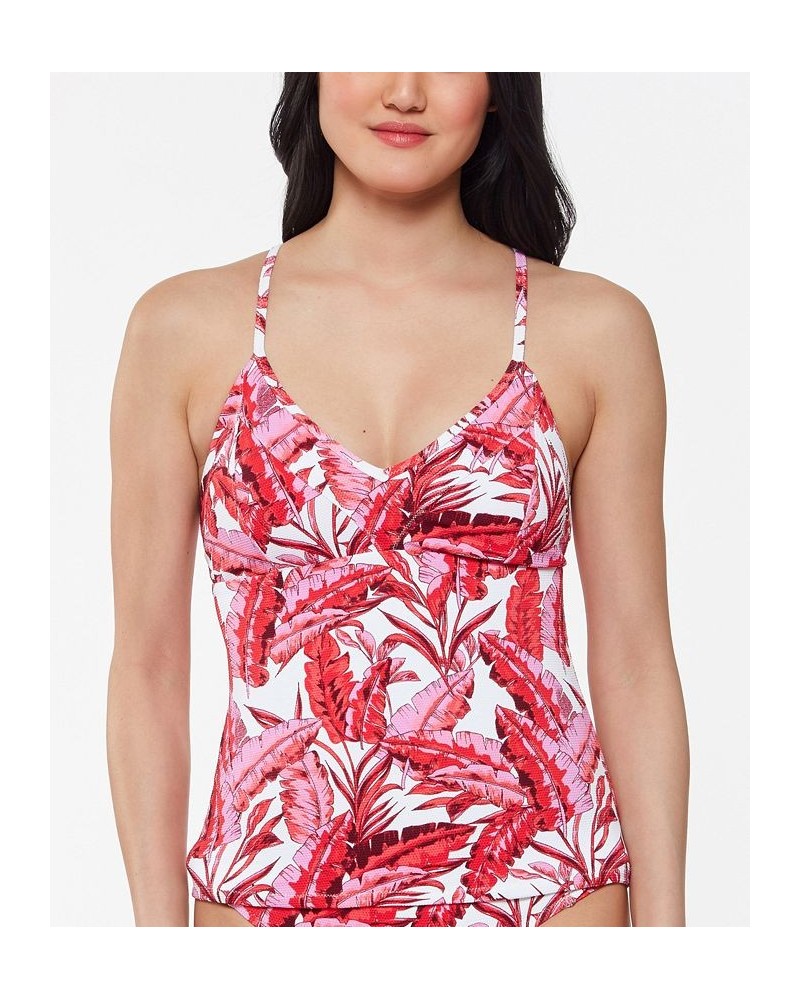 Printed Paradiso Palm Crossed-Back Tankini Top Fuchsia Multi $21.34 Swimsuits