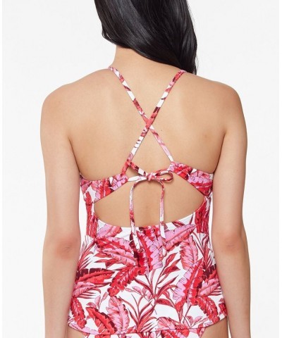 Printed Paradiso Palm Crossed-Back Tankini Top Fuchsia Multi $21.34 Swimsuits