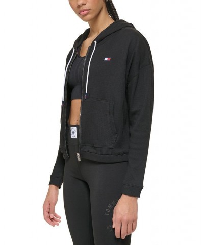 Women's Waffle-Knit Full-Zip Hoodie Black $17.09 Tops