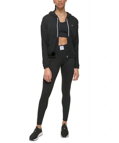 Women's Waffle-Knit Full-Zip Hoodie Black $17.09 Tops