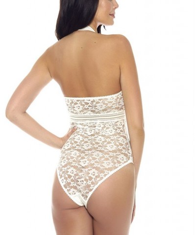 Women's One Piece Clarisa Stretch Lace Halter Teddy Lingerie White $22.55 Lingerie