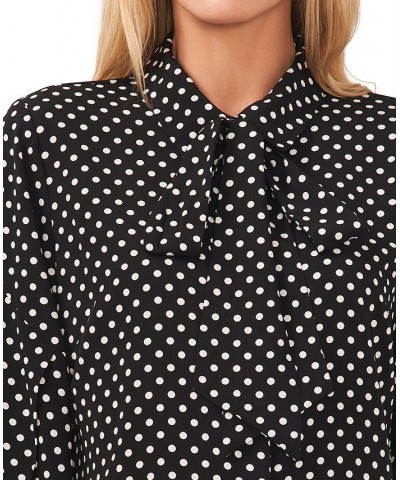 Women's Polka Dot Bow-Neck Button-Front Top Rich Black $28.29 Tops