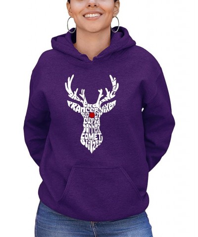 Women's Santa's Reindeer Word Art Hooded Sweatshirt Purple $30.59 Sweatshirts